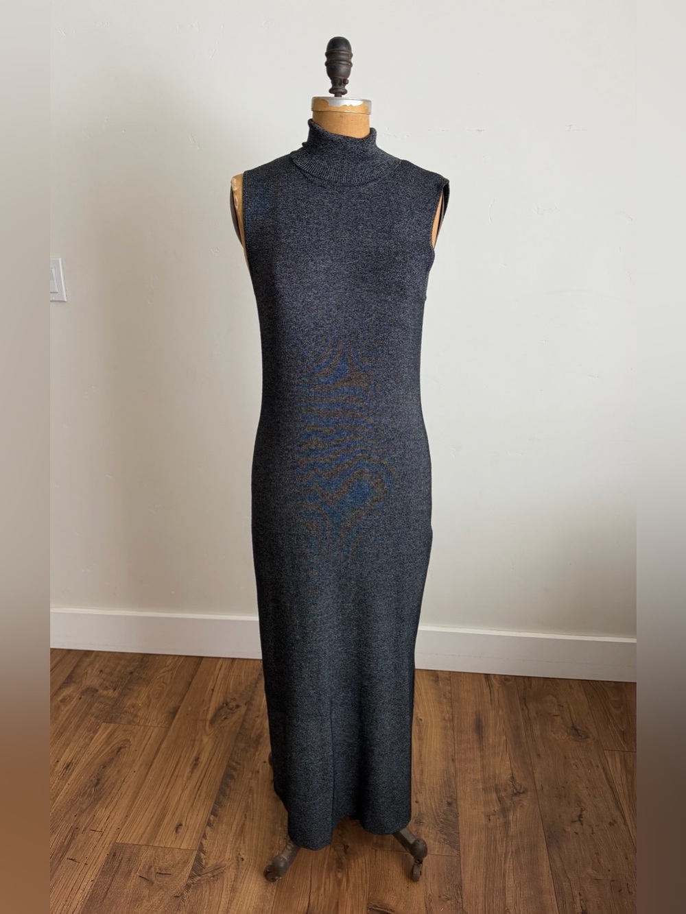 Vintage 90s Sleeveless Turtleneck Knit Maxi Dress - Charcoal